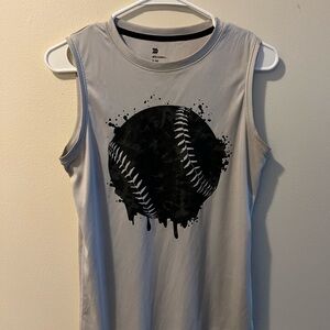 Gray Sleeveless Top with Black Baseball Graphic